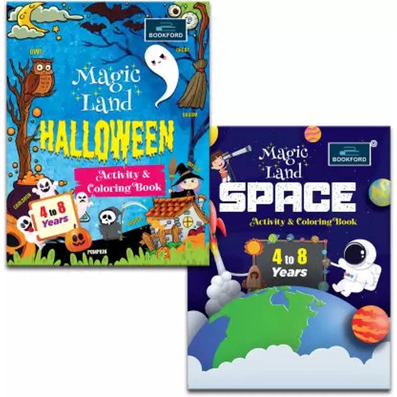 Magic Land Halloween And Space Activity & Coloring Book for Kids (Set of 2)