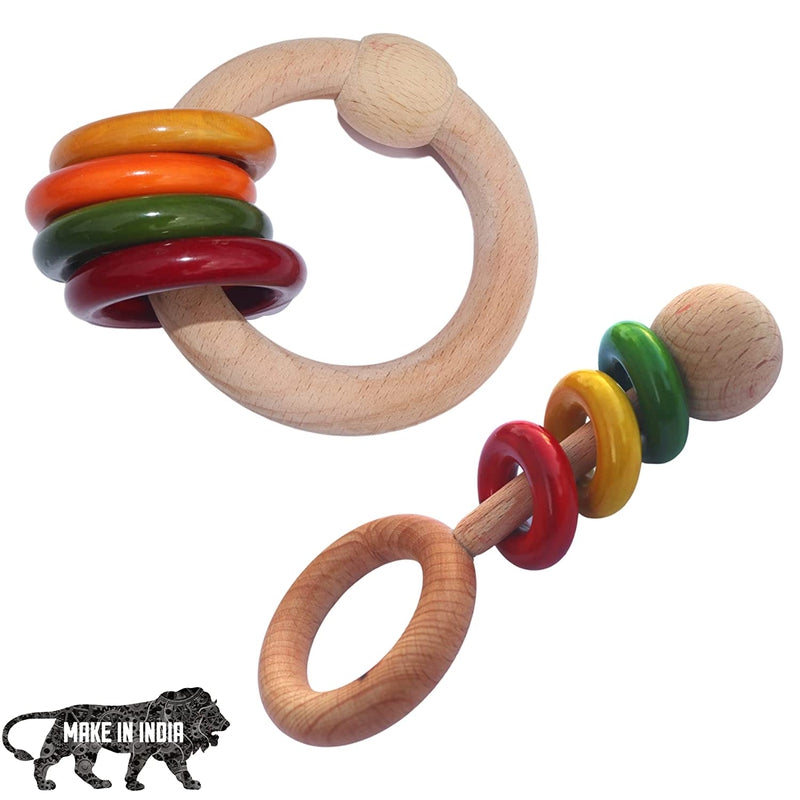 Wooden Handcreafted Baby Rattle Set of 2 Toy for Kids Vegetable Colored safe