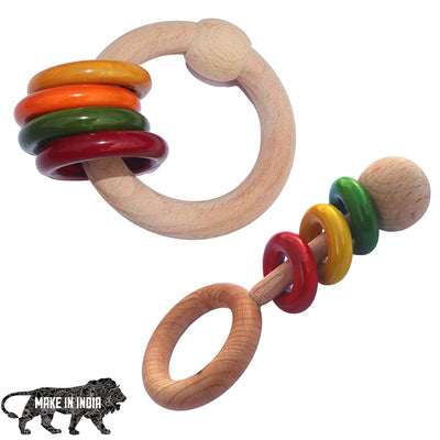 Wooden Handcreafted Baby Rattle Set of 2 Toy for Kids Vegetable Colored safe