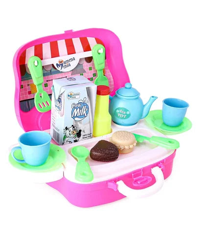 Mamma Mia Tea Set Rolling Van | Pretend Play Tea Party Set with Teapot, Cups & Accessories