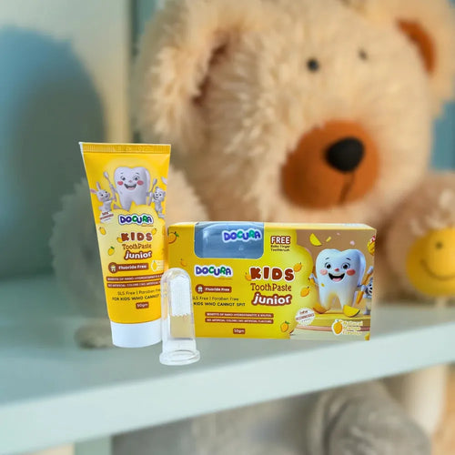 Docura Junior Kids Tootpaste + Free Baby Finger Toothbrush | 50g (Mango Flavour)