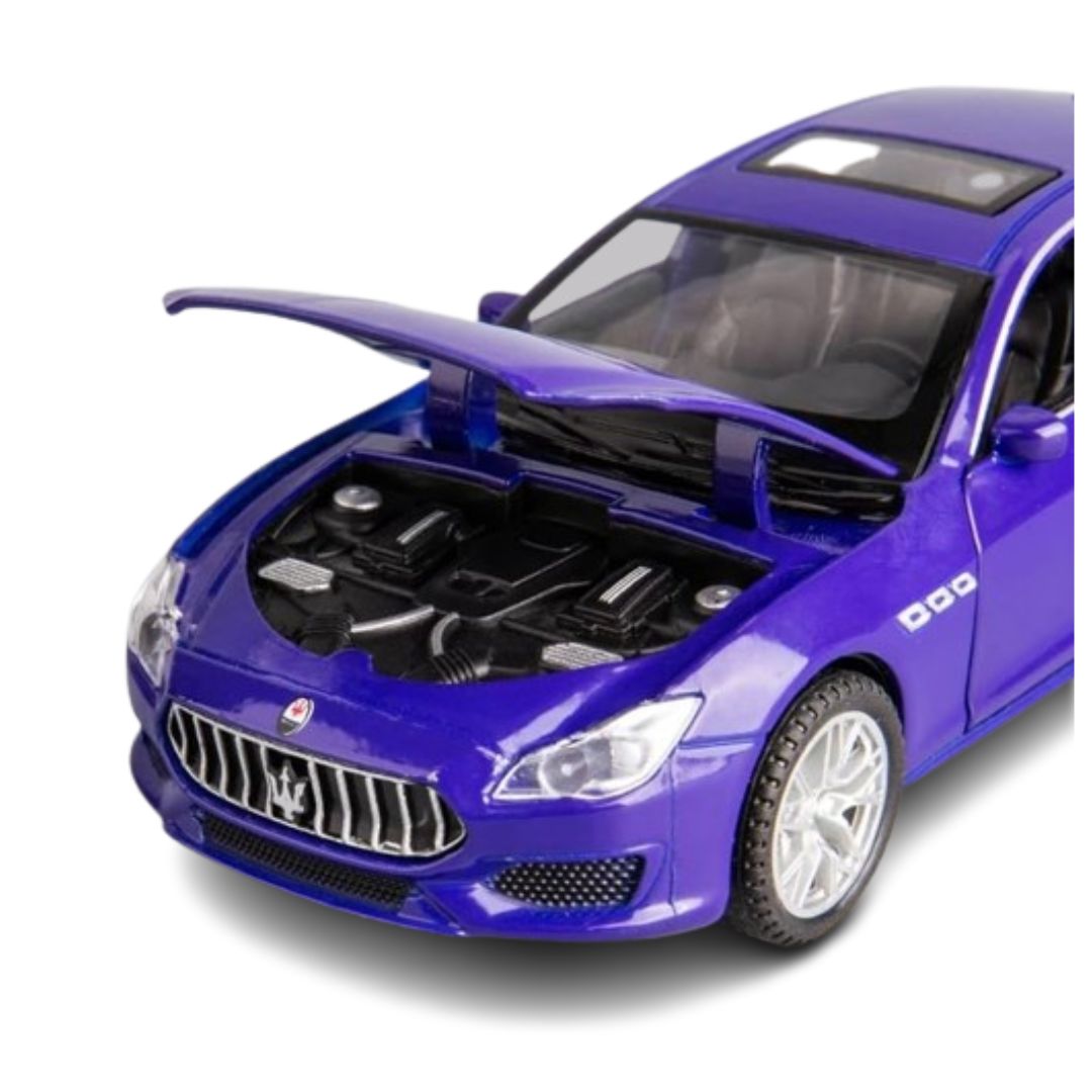 Resembling Maserati Quattroporte Coupe Diecast Metal Car with Pullback Function, Light, Sound & Openable Doors | 1:32 Scale Model