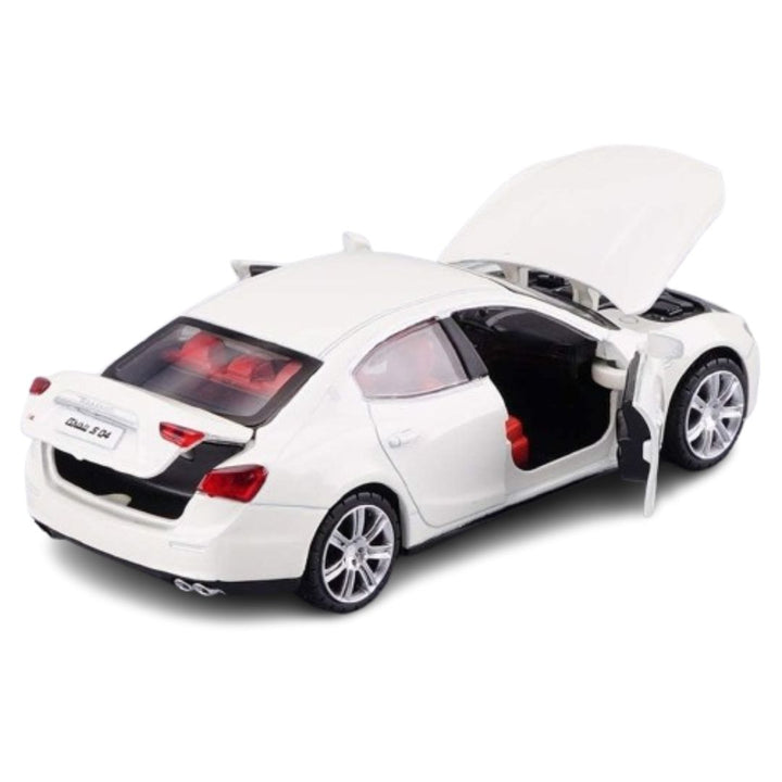 Resembling Maserati Quattroporte Coupe Diecast Metal Car with Pullback Function, Light, Sound & Openable Doors | 1:32 Scale Model