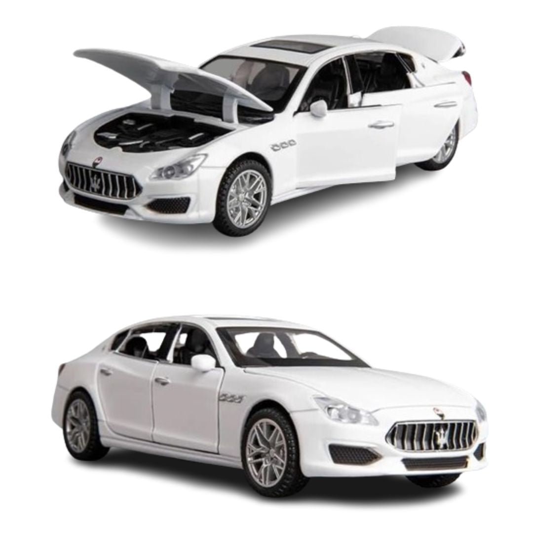 Resembling Maserati Quattroporte Coupe Diecast Metal Car with Pullback Function, Light, Sound & Openable Doors | 1:32 Scale Model