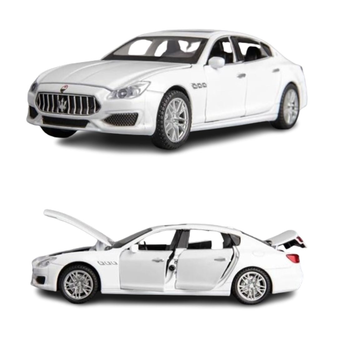 Resembling Maserati Quattroporte Coupe Diecast Metal Car with Pullback Function, Light, Sound & Openable Doors | 1:32 Scale Model