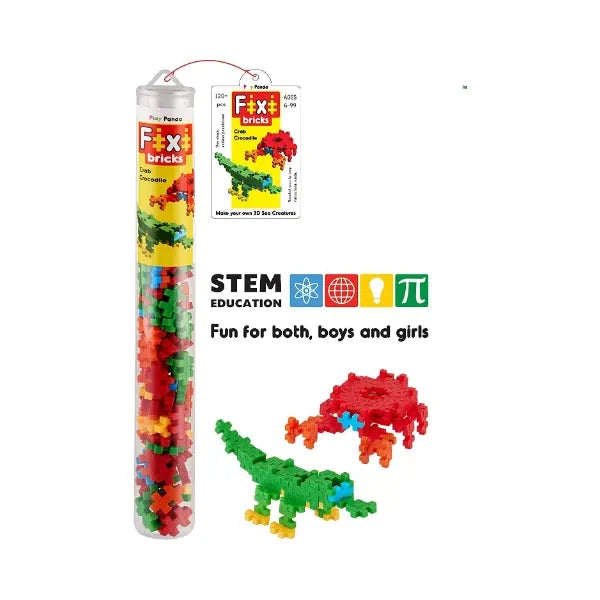 Play Panda Fixi Bricks Aqua Tube 3 Building Blocks | Crocodile & Crab - 110 Fixi Bricks | Instruction Manual | Storage Tube
