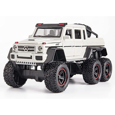 Resembling Mercedes G63 6x6 Diecast Metal Car with Pullback Function, Light, Sound & Openable Doors | 1:24 Scale Model