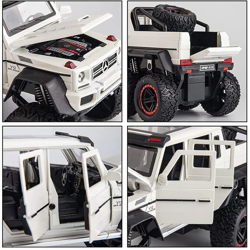 Resembling Mercedes G63 6x6 Diecast Metal Car with Pullback Function, Light, Sound & Openable Doors | 1:24 Scale Model