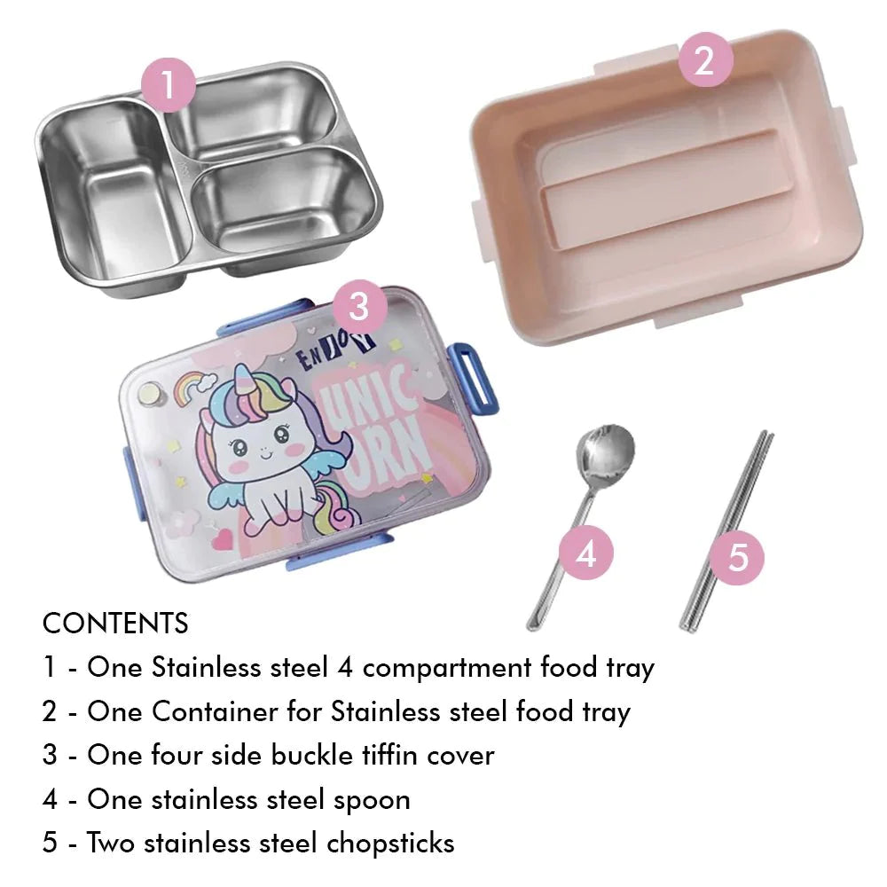 Unicorn Theme Stainless Steel Lunch Box (Pink) | Mini Size