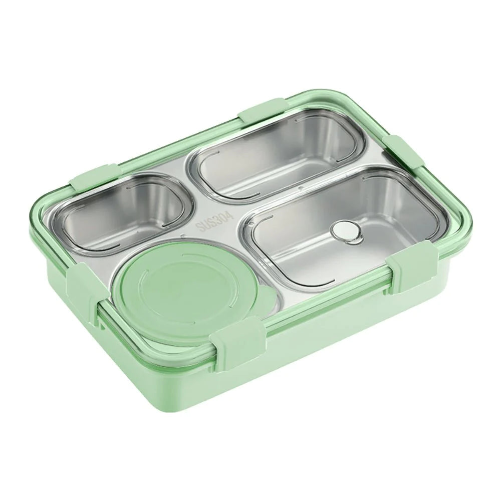 Transparent Lid Double Lock Stainless Steel Lunch Box (Mint Green)