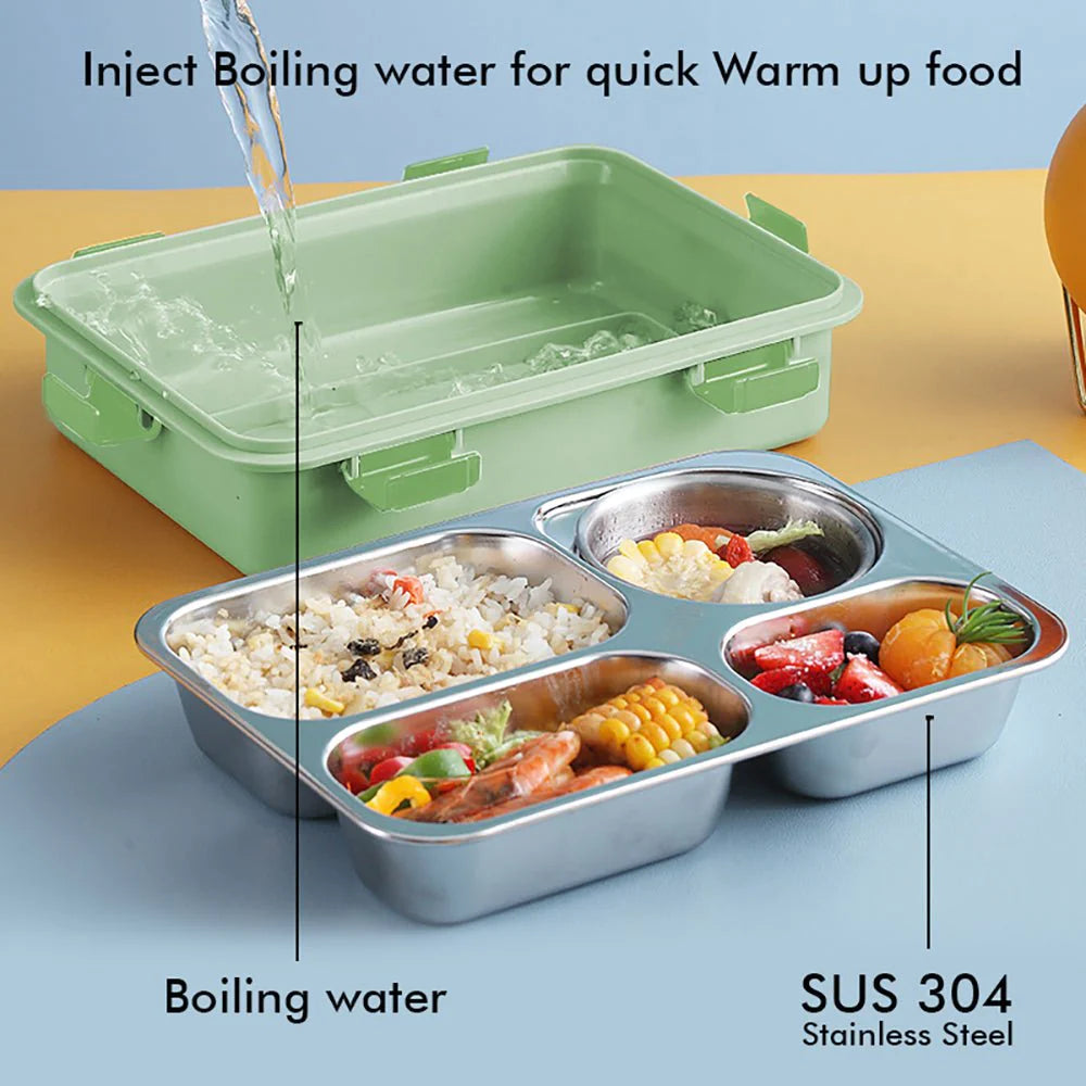 Transparent Lid Double Lock Stainless Steel Lunch Box (Mint Green)