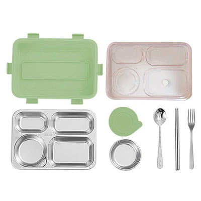 Transparent Lid Double Lock Stainless Steel Lunch Box (Mint Green)