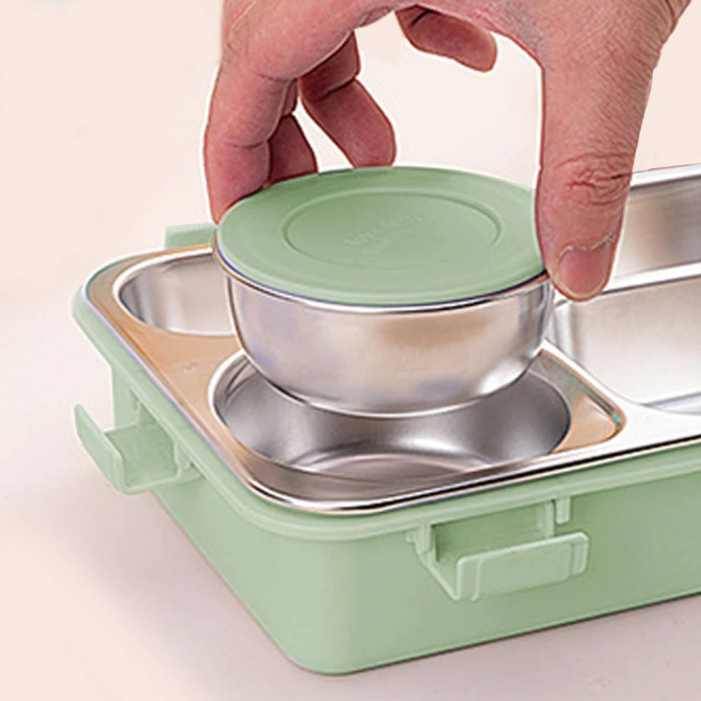 Transparent Lid Double Lock Stainless Steel Lunch Box (Mint Green)