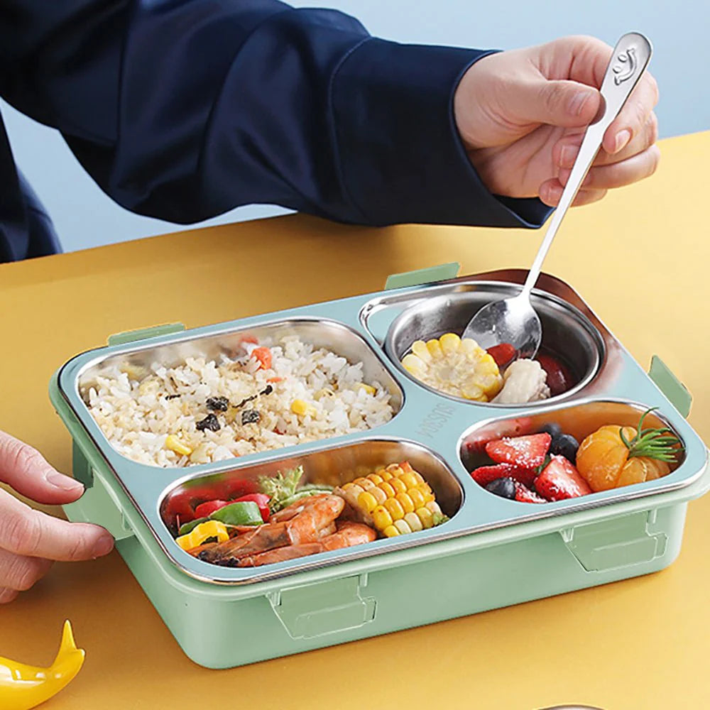 Transparent Lid Double Lock Stainless Steel Lunch Box (Mint Green)