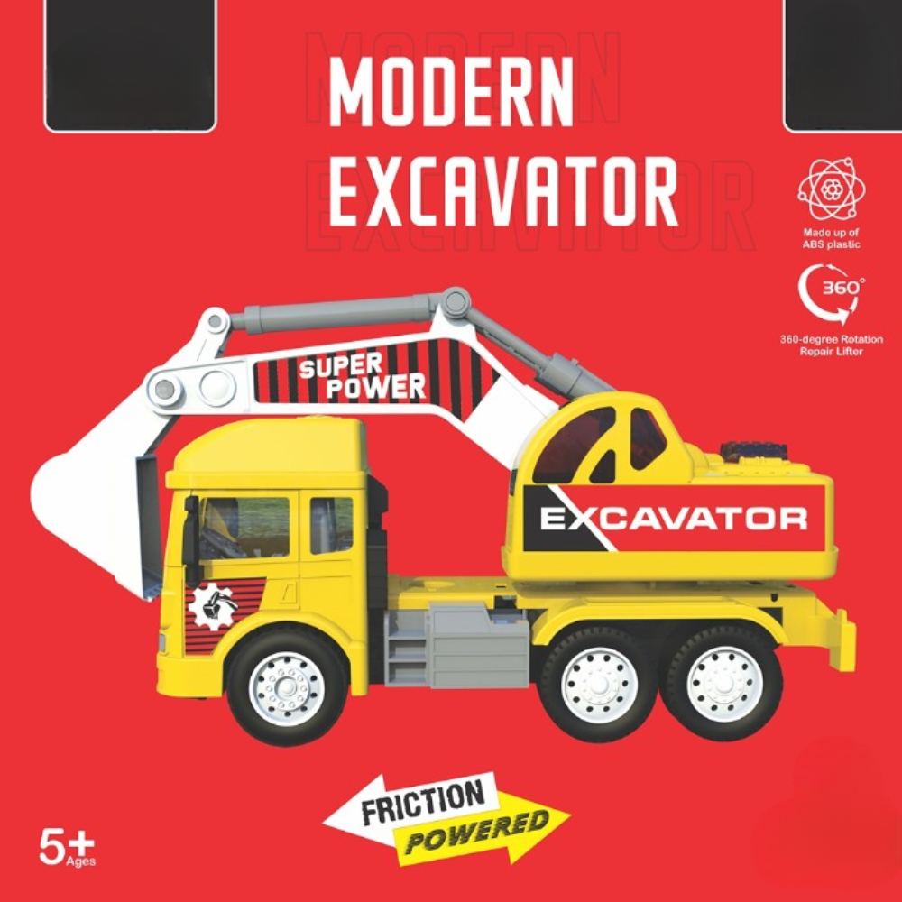 Friction Powered Realistic Modern Excavator Toy