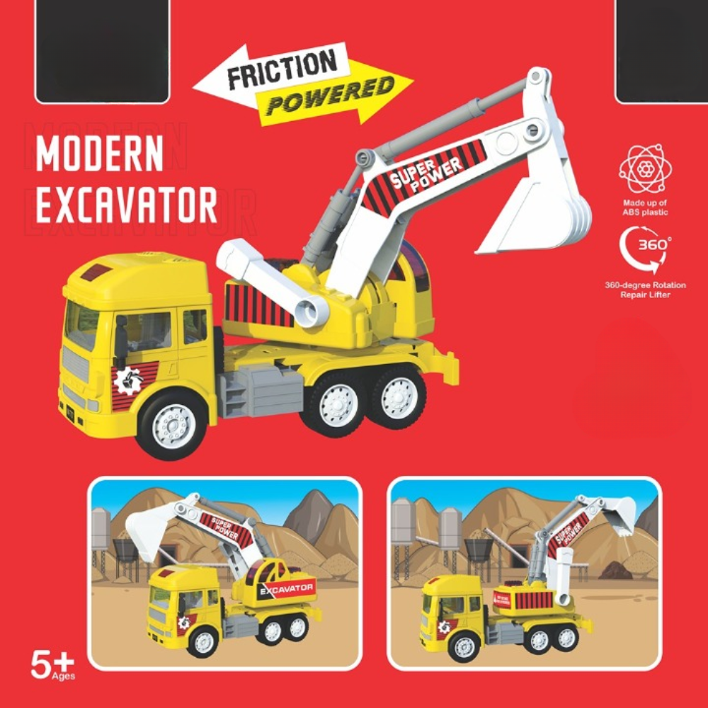 Friction Powered Realistic Modern Excavator Toy