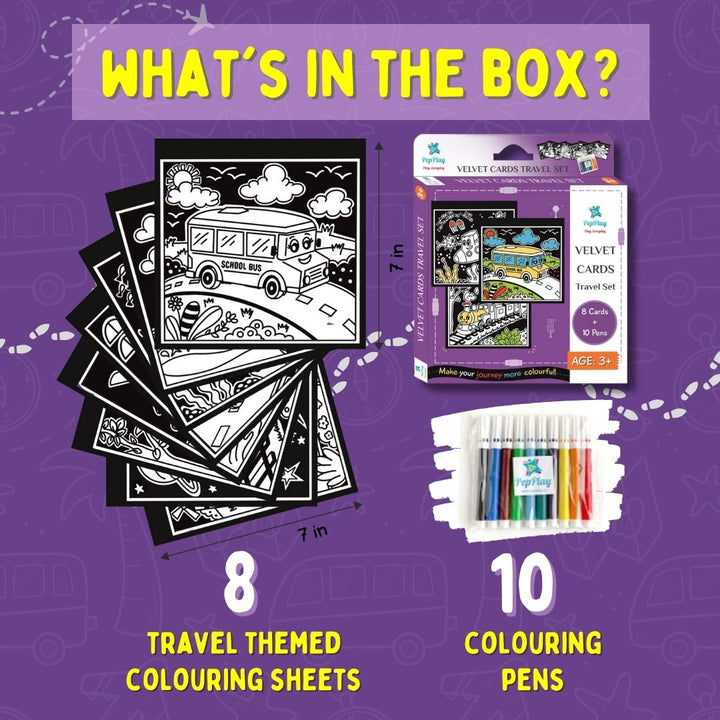 Velvet Colouring Cards - Travel Theme (4-8 Years)