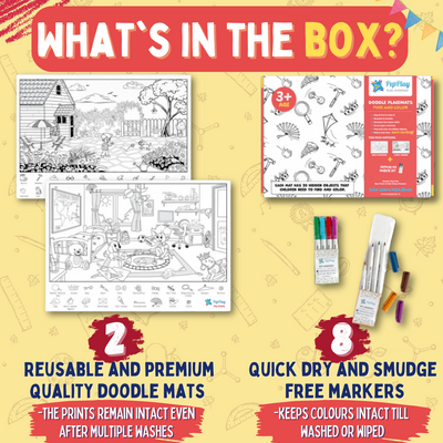 Doodle Placemats Set – Find & Color Series (DIY Drawing Kit)
