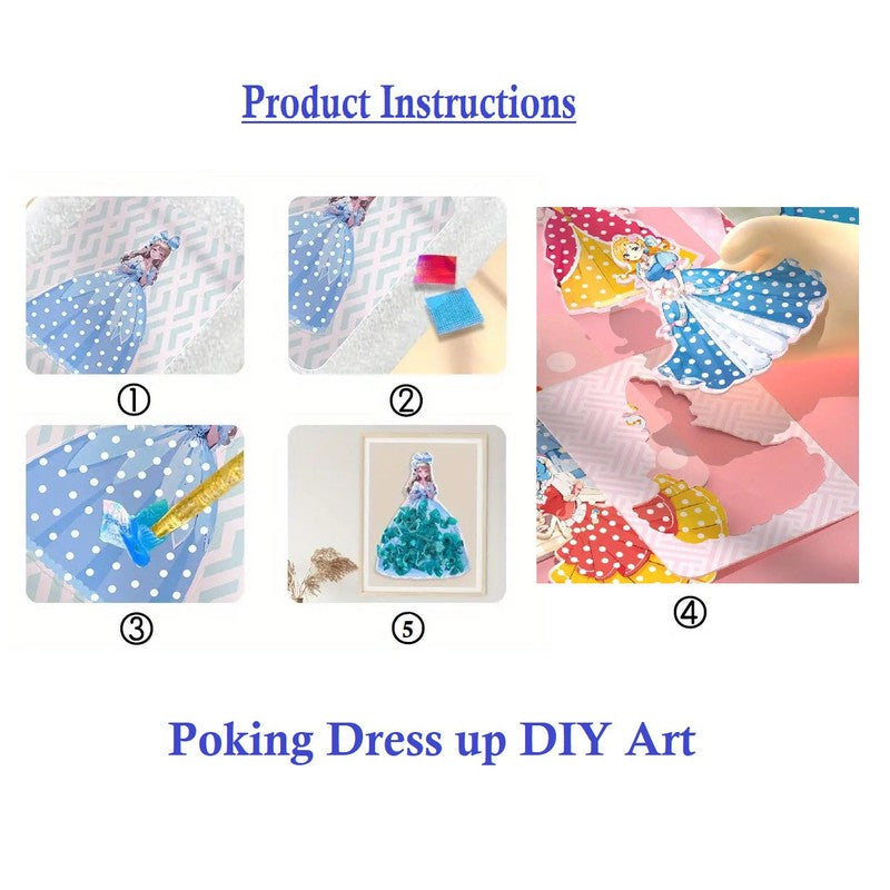 Art Kit Princess Dress up & Makeup Creative Poking Dress up Combo | 2 in 1 Board Activity Painting DIY Kit For Kids (Assorted Designs)