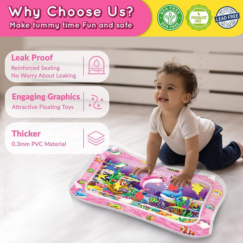 Tummy Time Baby Water Play Mat | Non-Toxic & Leak-Proof - Pink (3-12 Months)