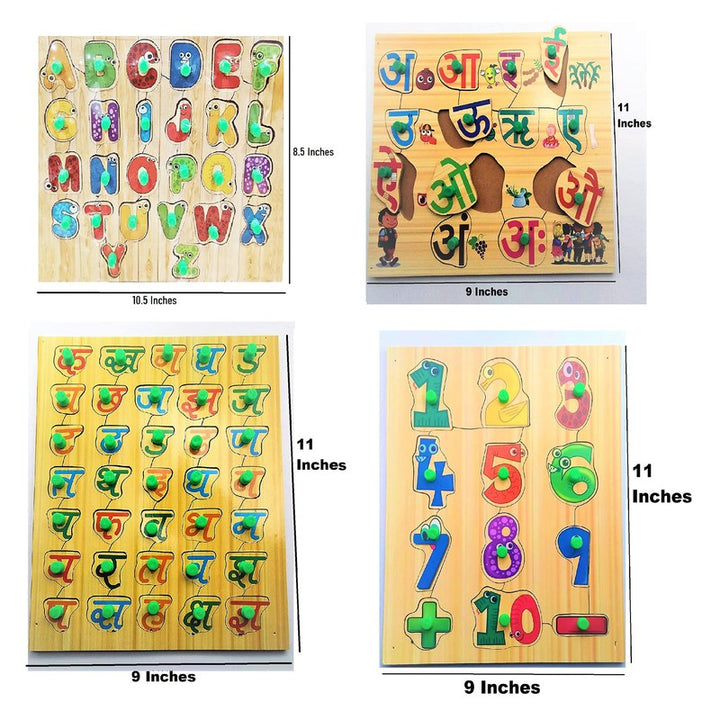 Jigsaw Puzzles Toy Pre-School Early Learning Shapes (Alphabets, Body Parts, Counting, Hindi Swaramala & Varnamala) | Combo of 4 Puzzles