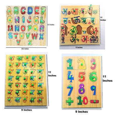 Jigsaw Puzzles Toy Pre-School Early Learning Shapes (Alphabets, Body Parts, Counting, Hindi Swaramala & Varnamala) | Combo of 4 Puzzles