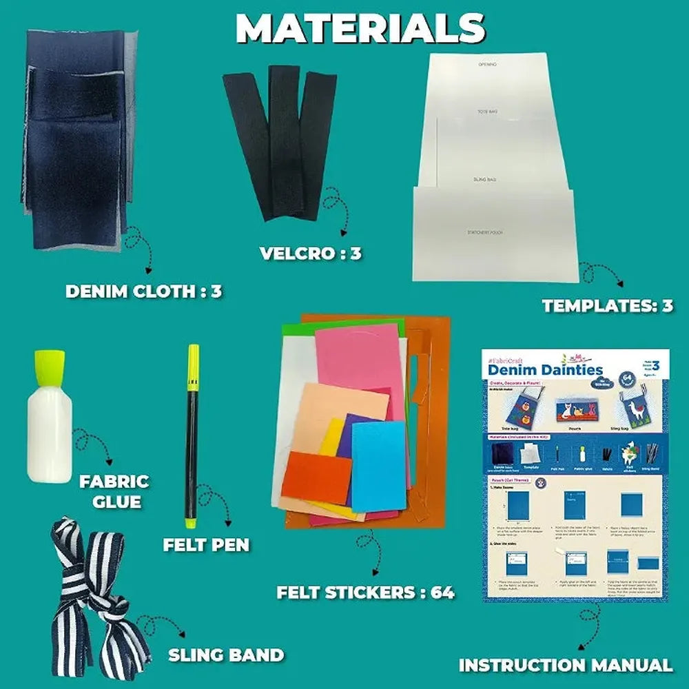 Toykraft Denim Dainties - DIY Fabric Craft Kit – Create Custom Fashion Bags and Pouches