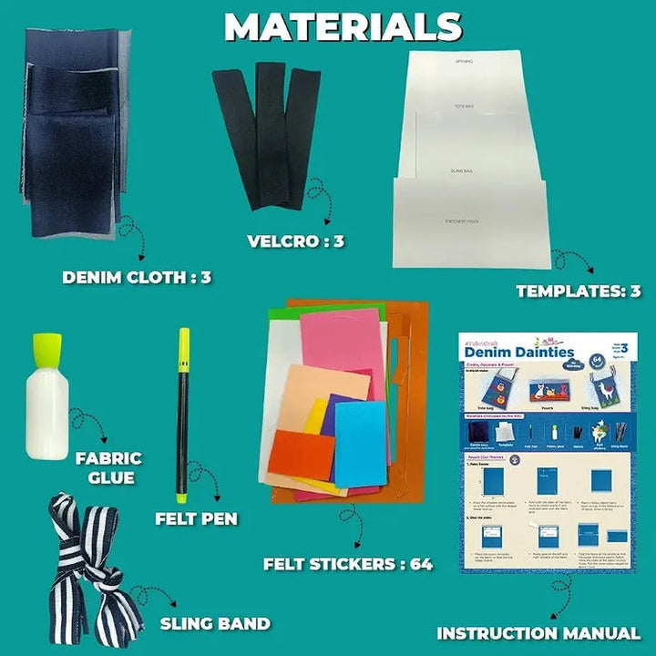 Toykraft Denim Dainties - DIY Fabric Craft Kit – Create Custom Fashion Bags and Pouches