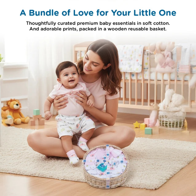 Mee Mee 8 Pieces Newborn Gift Set with Premium Packaging - 100% Cotton Interlock Theme | Pink