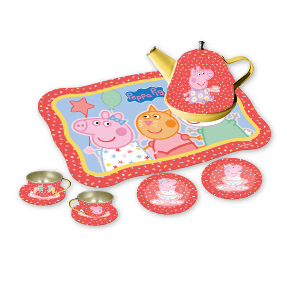 Disney Original Peppa Pig Lightweight Metal Tea Set - 14 Pieces | Licensed Toy (3-6 Years)