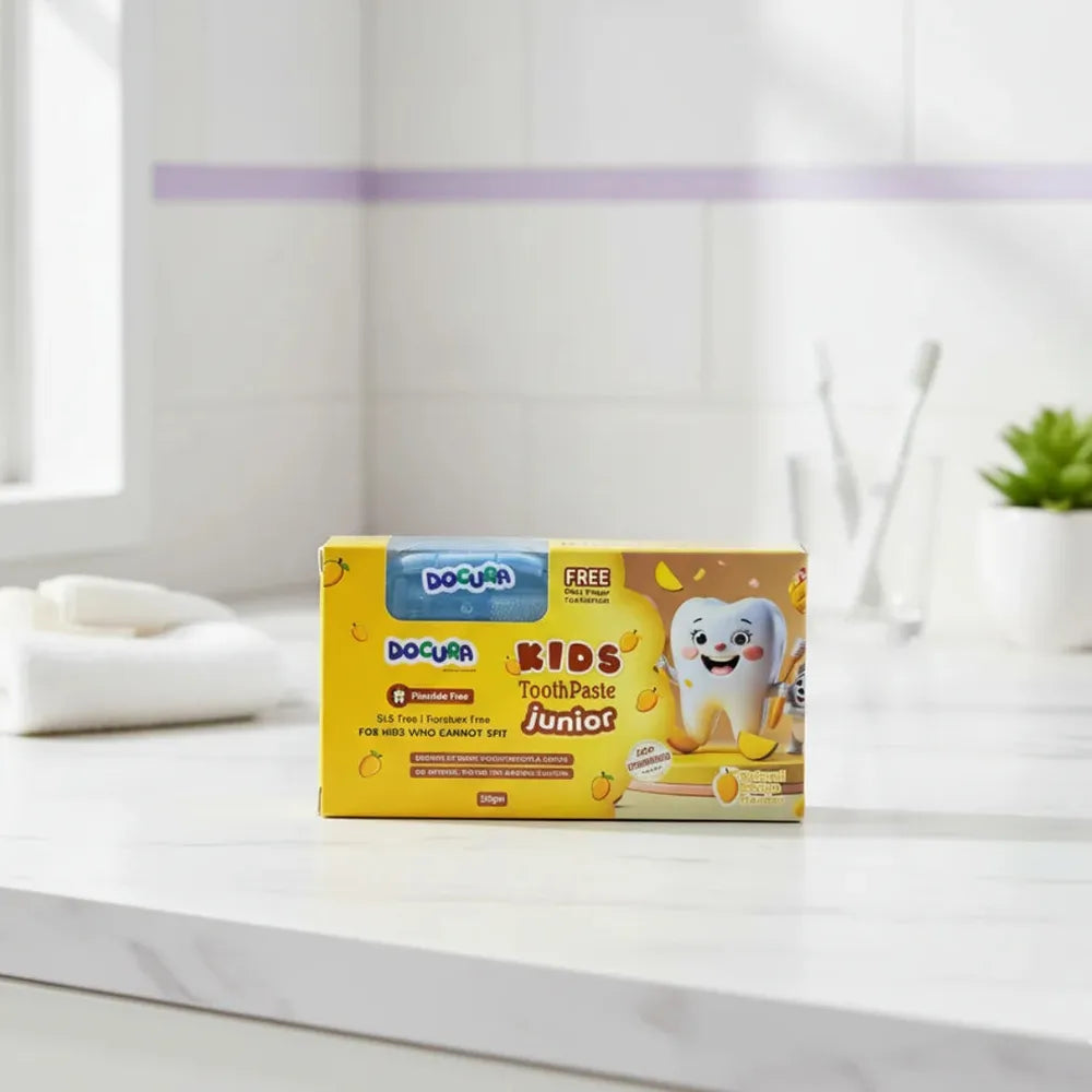 Docura Junior Kids Tootpaste + Free Baby Finger Toothbrush | 50g (Mango Flavour)