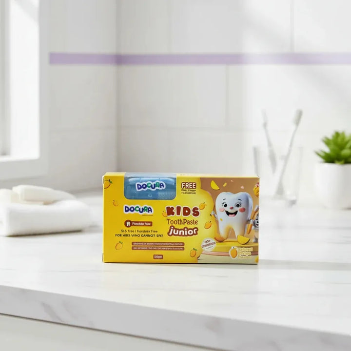 Docura Junior Kids Tootpaste + Free Baby Finger Toothbrush | 50g (Mango Flavour)