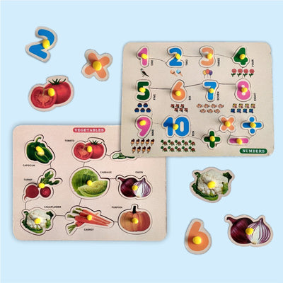 2 in 1 Wooden Vegetables and Numbers Puzzles for Kids