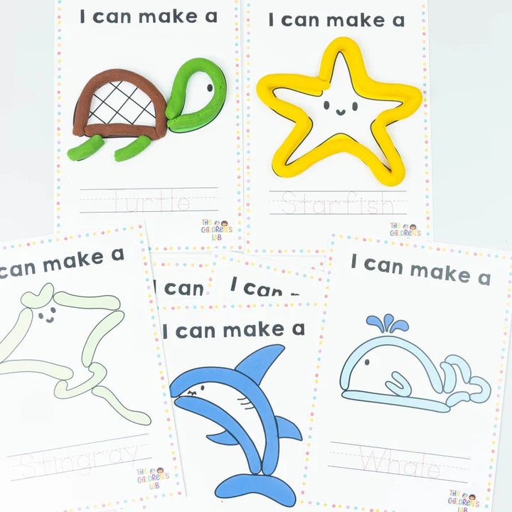 10 Ocean Animals Playdough Reusable Flashcards (2-5 Years)