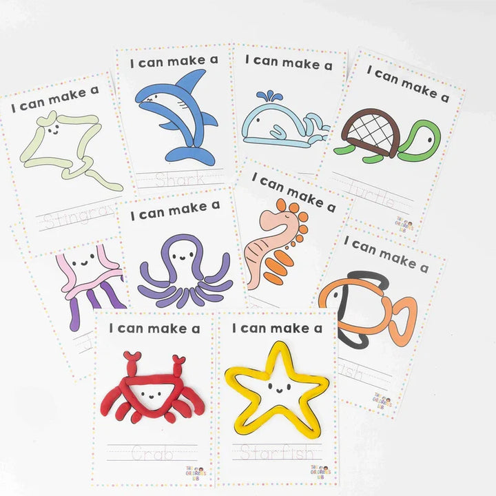 10 Ocean Animals Playdough Reusable Flashcards (2-5 Years)