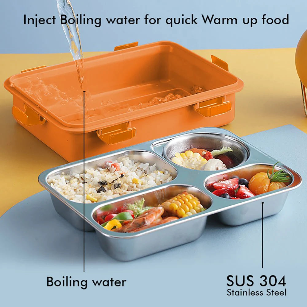 Transparent Lid Double Lock Stainless Steel Lunch Box (Orange)