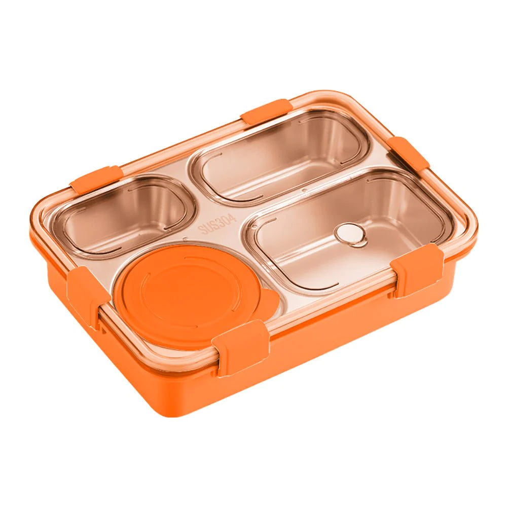 Transparent Lid Double Lock Stainless Steel Lunch Box (Orange)