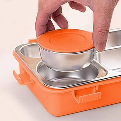 Transparent Lid Double Lock Stainless Steel Lunch Box (Orange)