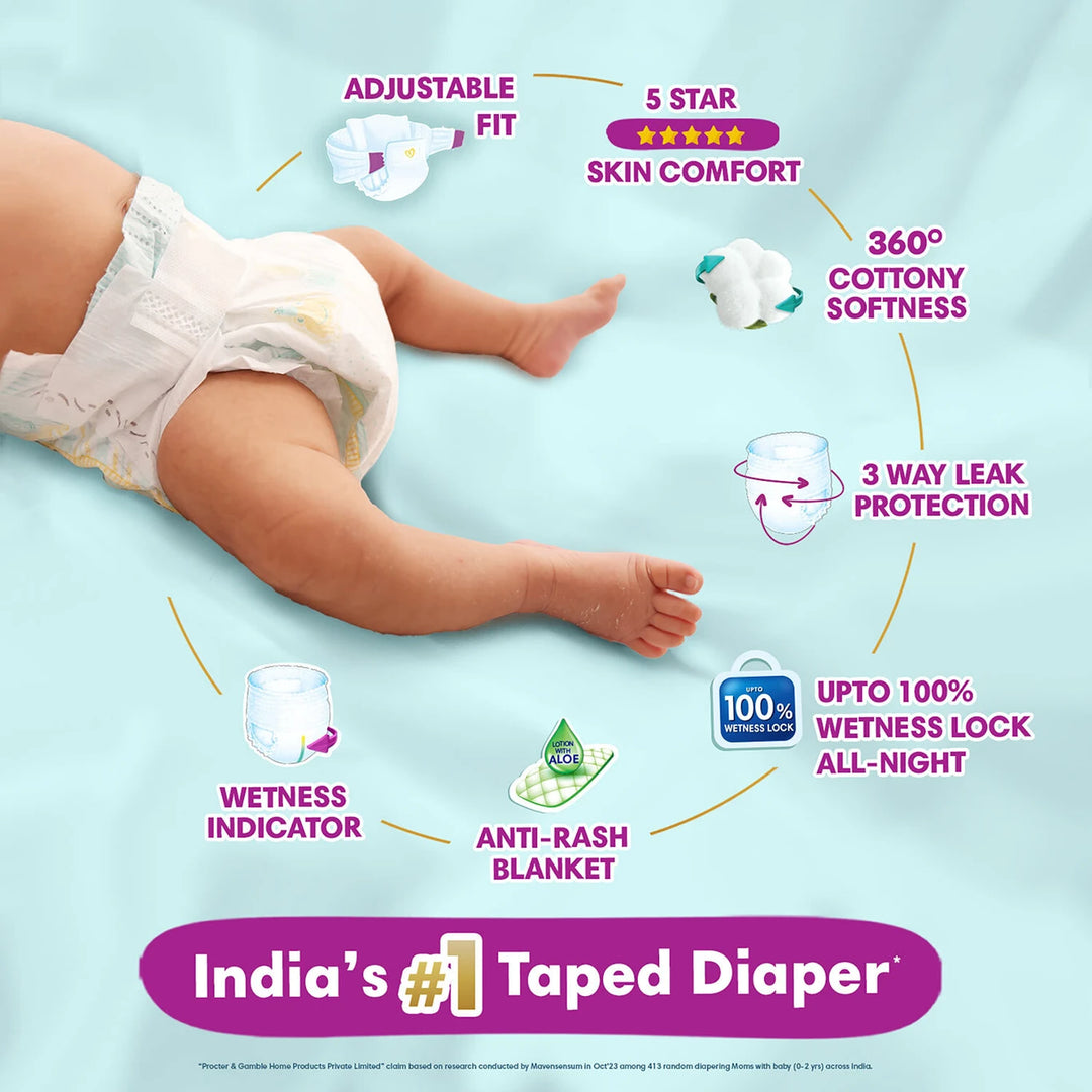 Pampers Active (Size M) Baby Diapers | 90 Pieces | 6-11 kg | Premium Taped | Adjustable Fit