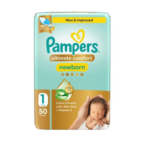 Pampers (Size-1) Ultimate Comfort Newborn Diapers | 50 Pieces | 2-5 kgs
