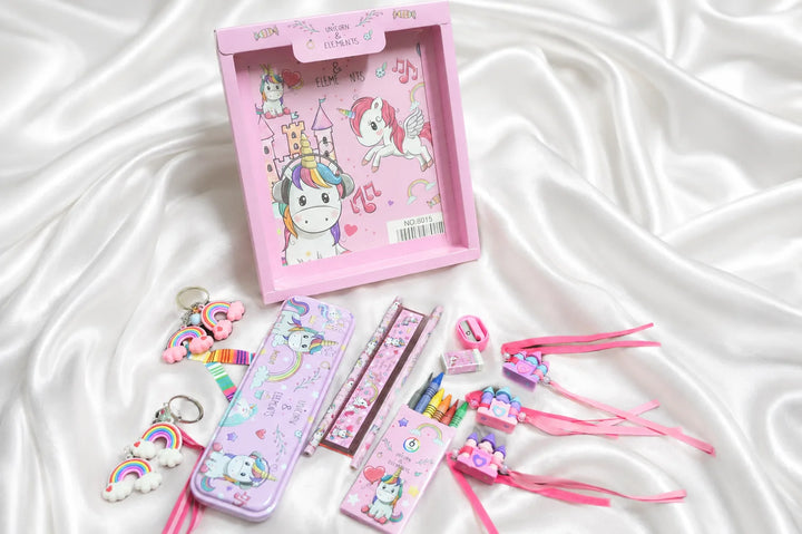 Ilearnngrow Unicorn Stationery Rakhi Combo | Unicorn Pencil Box Set with Castle Rakhi for Kids