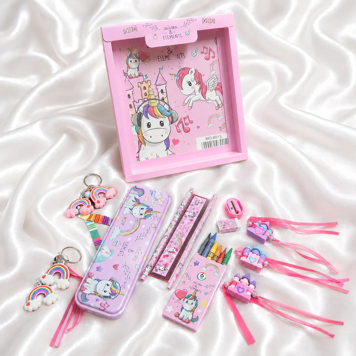 Ilearnngrow Unicorn Stationery Rakhi Combo | Unicorn Pencil Box Set with Castle Rakhi for Kids