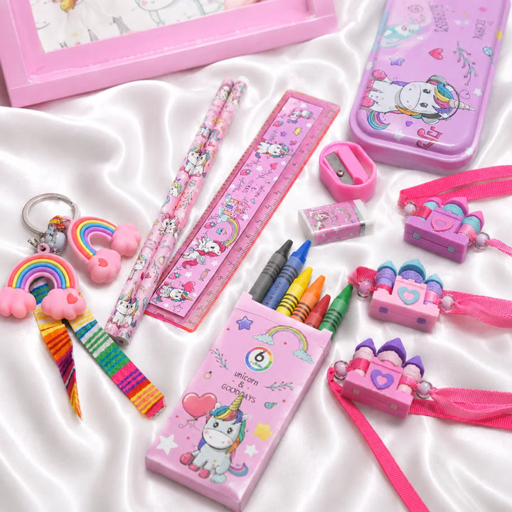Ilearnngrow Unicorn Stationery Rakhi Combo | Unicorn Pencil Box Set with Castle Rakhi for Kids
