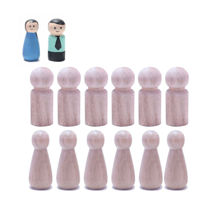 14Pcs Unfinished & Finished Wooden Peg Doll ,12Pcs Unfinished Wooden Peg Doll + 2 Pcs Free Finished Angel Dolls As Samples for DIY Craft (Size : 53MM)