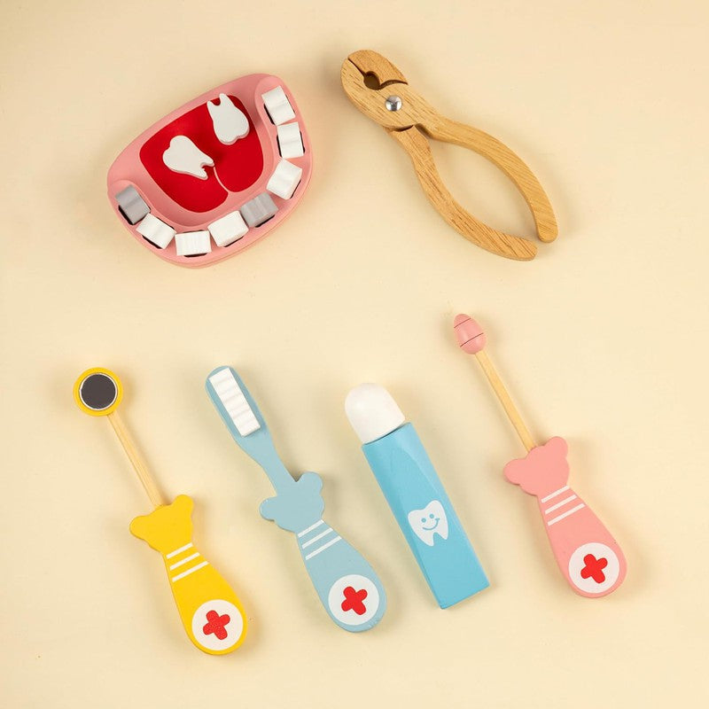 6 Pcs Kids Dentist Toy Set | Pretend Play Wooden Doctor Set