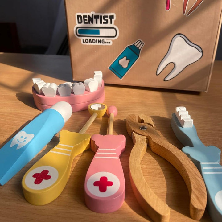 6 Pcs Kids Dentist Toy Set | Pretend Play Wooden Doctor Set