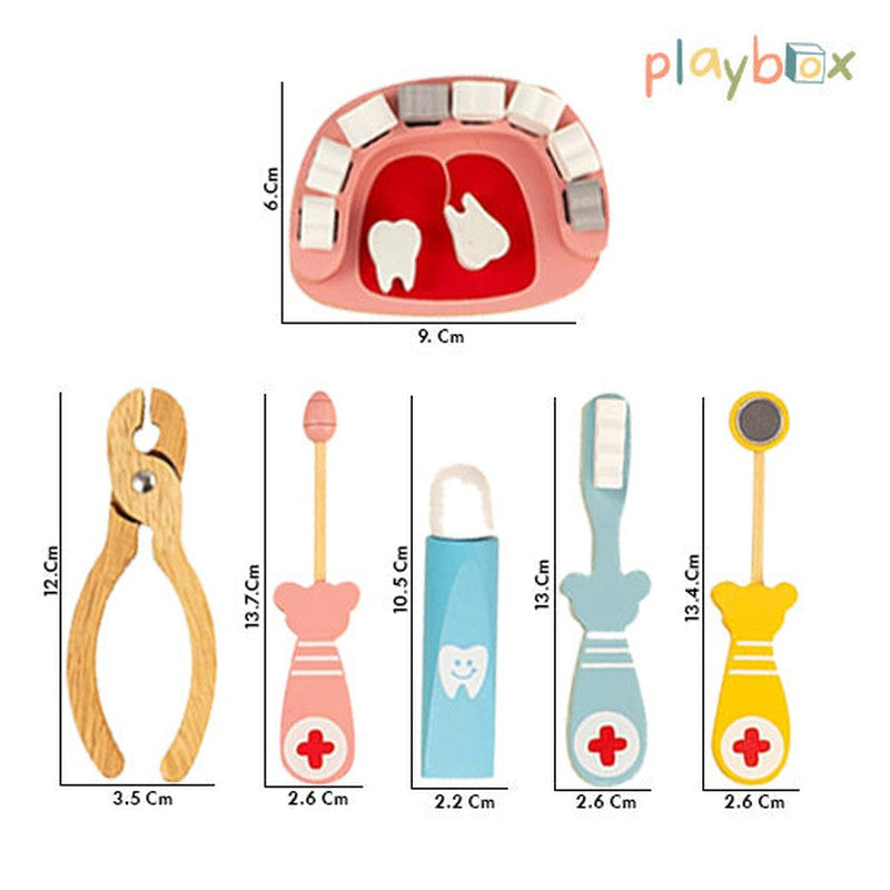 6 Pcs Kids Dentist Toy Set | Pretend Play Wooden Doctor Set