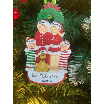 Personalized Wooden Family Tree Ornament (Family of 4) with a Pet | COD not Available
