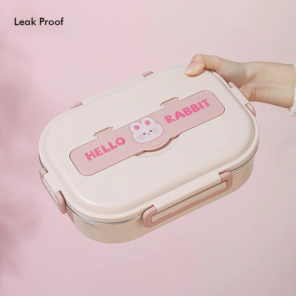 Insulated Rabbit Themed Lunch Box with Lunch Box Cover | Medium Size (Pink)