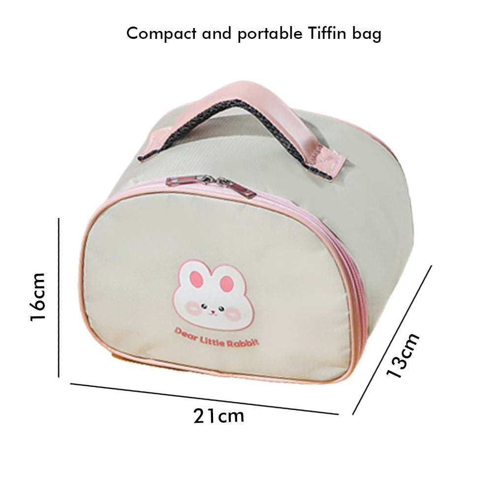 Insulated Rabbit Themed Lunch Box with Lunch Box Cover | Medium Size (Pink)